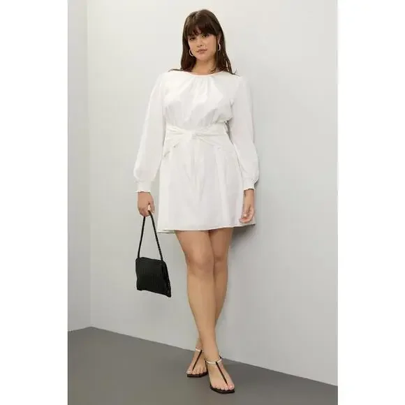 Michael Kors White Linen Tie Front Dress Size M with Zipper Chipping - Picture 1 of 11